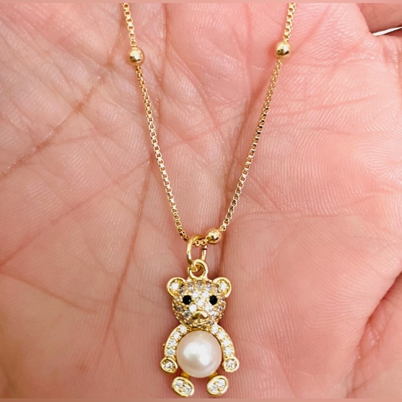 18 K Italian Gold Filled Teddy Bear And Pendant Necklace